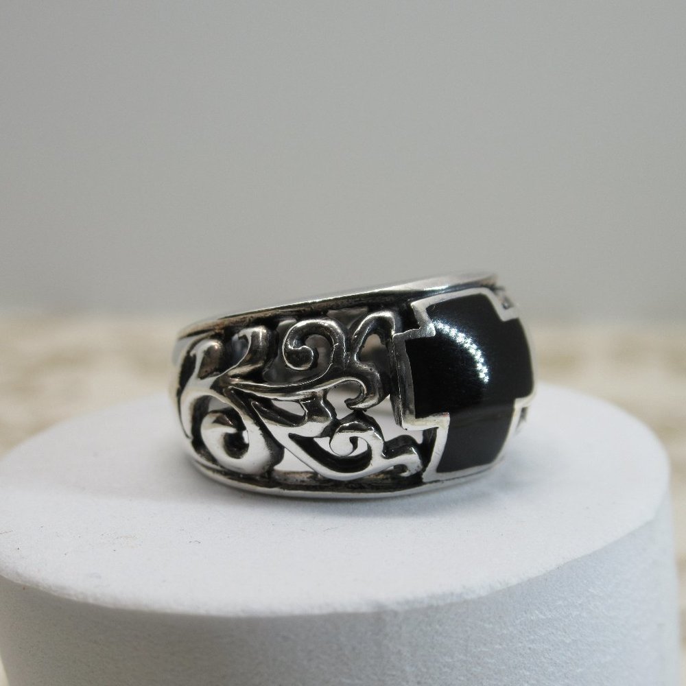 925 Vintage Filigree Onyx Cross Ring